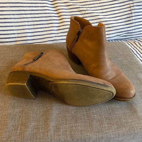 Lucky Brand Womens 6 Brown Burklee Zip Ankle Leather Booties Stacked Block Heel - Picture 3 of 6